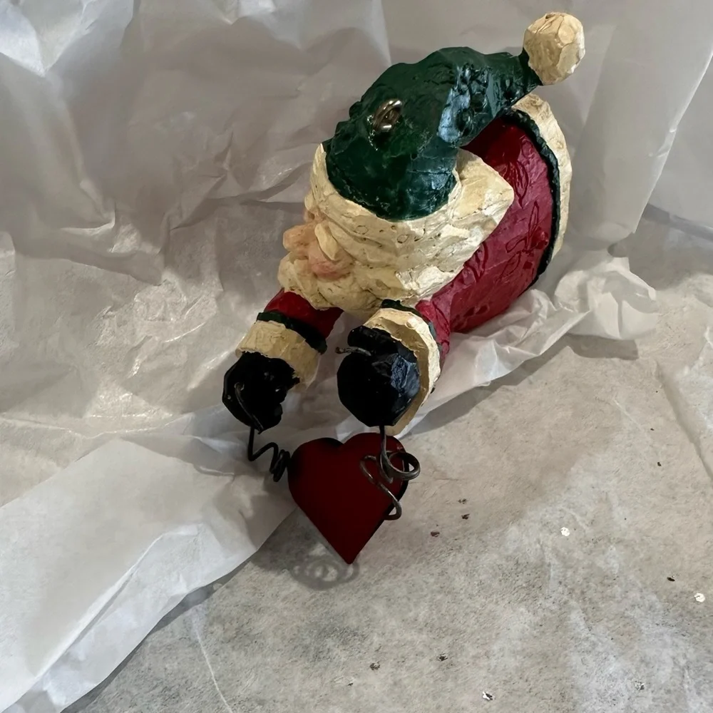 Vintage folk art whimsical Santa Claus Ornament with Heart